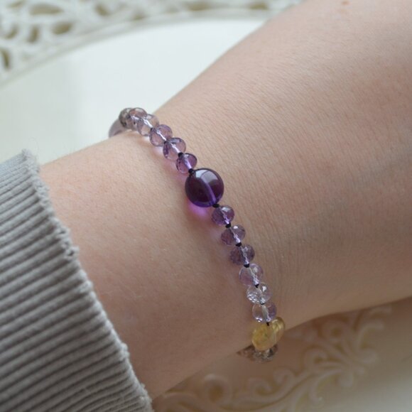 Hand Knotted Ametrine Bracelet with Citrine and Amethyst - Picture 8 of 10